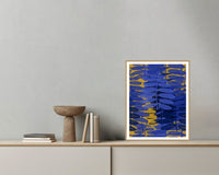 Sapphire Ink Fern Wall Art Print – Signed Limited Edition Giclée | Modern Gallery Decor — Grey wall with bowl