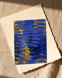 Sapphire Ink Fern Wall Art Print – Signed Limited Edition Giclée | Modern Gallery Decor — Paper/edge detail