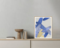 Sapphire Ink Tropical Wall Art Print – Signed Limited Edition Giclée | Modern Gallery Decor — Grey wall with bowl