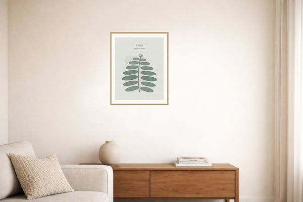 Soft Sage Fern Art Print – Fine Art Giclée Digital Download | Signed 50-Edition — Living room lifestyle