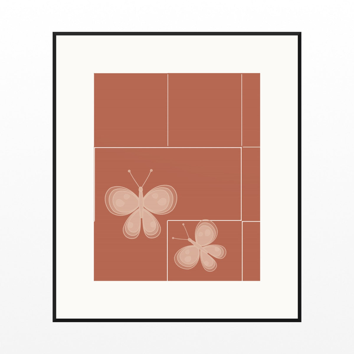Terracotta & Blush Butterfly Printable Wall Art – Limited Edition Giclée Art Print | Instant Digital Download — Black gallery mat