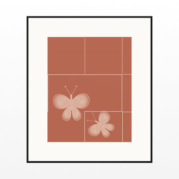 Terracotta & Blush Butterfly Printable Wall Art – Limited Edition Giclée Art Print | Instant Digital Download — Black gallery mat