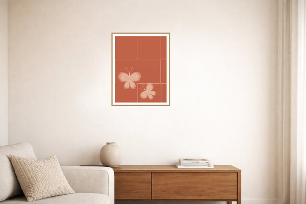 Terracotta & Blush Butterfly Printable Wall Art – Limited Edition Giclée Art Print | Instant Digital Download — Living room lifestyle