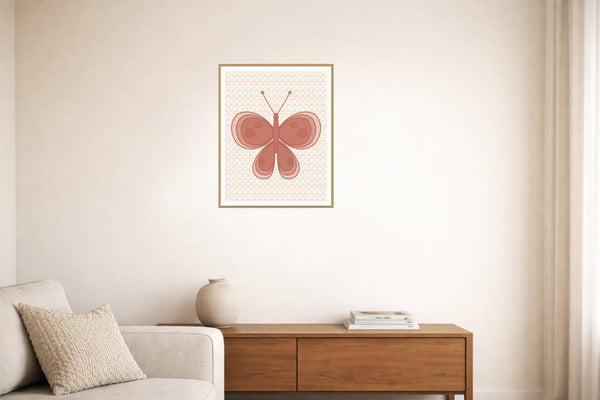 Terracotta Blush Butterfly Wall Art Print – Signed Limited Edition Giclée | Modern Gallery Decor — Living room lifestyle