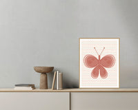 Terracotta Blush Butterfly Wall Art Print – Signed Limited Edition Giclée | Modern Gallery Decor — Grey wall with bowl