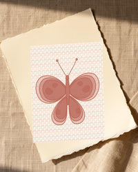 Terracotta Blush Butterfly Wall Art Print – Signed Limited Edition Giclée | Modern Gallery Decor — Paper/edge detail