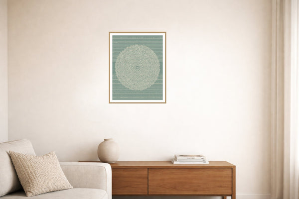 Ukiyo-e Celadon Linear Wall Art Print – Signed Limited Edition Giclée | Modern Gallery Decor — Living room lifestyle