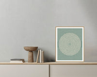Ukiyo-e Celadon Linear Wall Art Print – Signed Limited Edition Giclée | Modern Gallery Decor — Grey wall with bowl
