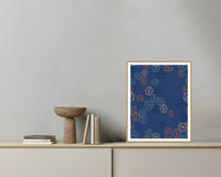 Ukiyo-e Indigo Trellis Wall Art Print – Signed Limited Edition Giclée | Modern Gallery Decor — Grey wall with bowl