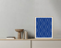 Ultramarine & Gold Geometric Art Print – Fine Art Giclée Digital Download | Signed 50-Edition — Grey wall with bowl