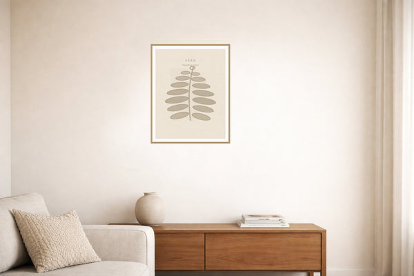 Warm Linen Fern Art Print – Fine Art Giclée Digital Download | Signed 50-Edition — Living room lifestyle