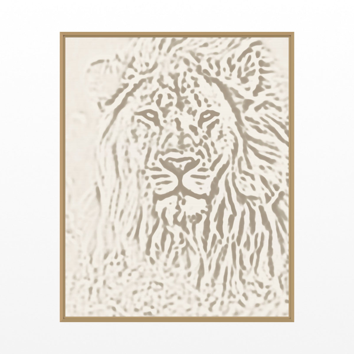Warm Linen Lion Etched Line Art Printable Wall Art – Limited Edition Giclée Art Print | Instant Digital Download — Floating natural frame