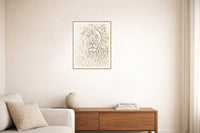 Warm Linen Lion Etched Line Art Printable Wall Art – Limited Edition Giclée Art Print | Instant Digital Download — Living room lifestyle