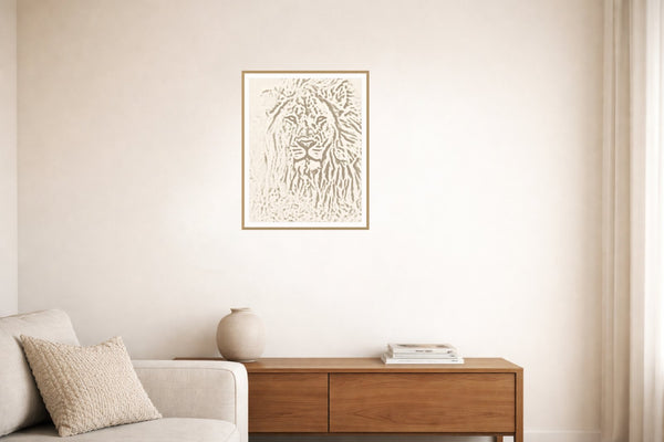 Warm Linen Lion Etched Line Art Printable Wall Art – Limited Edition Giclée Art Print | Instant Digital Download — Living room lifestyle