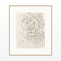 Warm Linen Lion Etched Line Art Printable Wall Art – Limited Edition Giclée Art Print | Instant Digital Download — Natural gallery mat