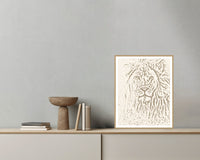 Warm Linen Lion Etched Line Art Printable Wall Art – Limited Edition Giclée Art Print | Instant Digital Download — Grey wall with bowl