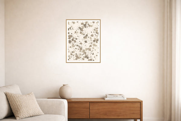 Warm Linen Paint Splatter Wall Art Print – Signed Limited Edition Giclée | Modern Gallery Decor — Living room lifestyle
